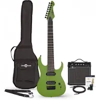 Gear4Music Harlem S 8-Strengs Elektrisk Gitar + 15 W Forsterkerpakke Slime Green