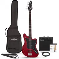 Gear4Music Seattle Bassgitar + 15W Forsterkerpakke Red Wine