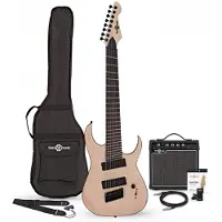Gear4Music Harlem S 8-Strengs Fanned Fret Gitar + 15W Forsterkerpakke Natural
