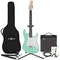 Gear4Music LA Elektrisk Gitar Seafoam Green 15W Gitarforsterker og Tilbehørspakke