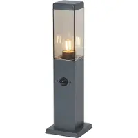 QAZQA Utendørs lampe mørkegrå med røykglass 45 cm IP44 med stikkontakt og bevegelsessensor - Malios