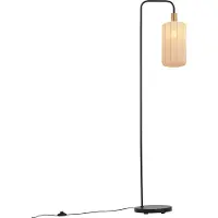 QAZQA Japandi gulvlampe svart med gull og beige skjerm - Pluni