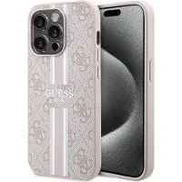 GUESS 4G MagSafe-etui med trykte striper for iPhone 15 Pro - rosa