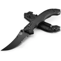 Benchmade Mini Bedlam Cobalt Black Cerakote foldekniv, Black G10, taggete