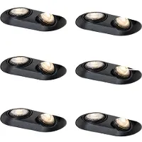 QAZQA Sett med 6 runde innfelte spotter svart GU10 50mm 2-lys - Hubs