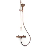 BLUE LABEL Termostatarmatur inkl. 90 cm håndbrusesæt med 3 stråletyper samt 1500 mm bruseslange - børstet bronze