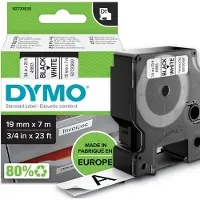 Dymo D1 tape, 19mm x 7m rull, sort på hvit