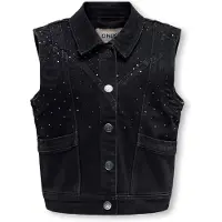 Kids Only Denimvest - KogKennedy - Vasket Black/Rhinestone - - 12 år (152) - Vest
