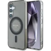 GUESS Rhinestone-etui med MagSafe for Samsung Galaxy S25 med klassisk logo - Svart