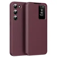 Mtp Products Samsung Galaxy S23+ Smart Clear View Flip-etui med kortspor - vinrød