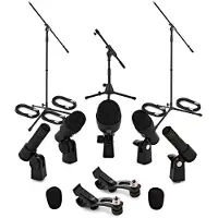 SubZero Complete 5 Piece Drum Microphone Pack with Stands & Cables