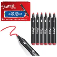 Sharpie Creative Marker Acrylic Paint Pens | Bullet Tip Water-Based Paint Markers | Red | 6 Count