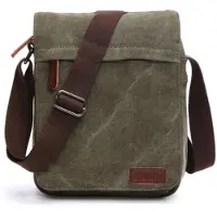 INF Sporty crossbody-veske i canvas og skinn DarkGreen