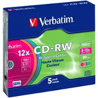 Verbatim CD-RW 8-12x 700 MB farger 5-Pakke slankt etui