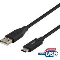 Deltaco USB 2.0-kabel, Type A - Type C han, 1m, svart