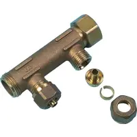 Uponor Aqua PLUS fordelerrør. Fast muffe. PEX WTR DR G3/4 MT/FT 4x15mm pex klemrings koblinger c/c 50mm. Afzinkningsfri messing.