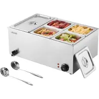 Vevor Kommersiell matvarmer, elektrisk dampbord med 5 panner, 1200 W profesjonell benkeplate i rustfritt stål, buffet i bain-marie med 30–85 °C temperaturkontroll for catering, bufféer, fester og rest