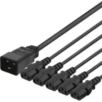 Deltaco Apparatkabel IEC C20 - 5x IEC C13, 3m, 16A/250V, Y-splitter, s