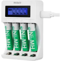 Deltaco - 4-6 t batterilader - (for 4xAA/AAA) + batteri 4 x AAA - hvit