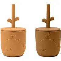 Done by Deer Kopp m. Sugerør - 2-pack - Peekaboo - Mustard - - OneSize - Kopp