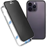 Mtp Products iPhone 16 Pro Max Magnetisk Deksel med Herdet Glass - Privacy - Sølv