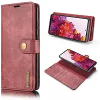 DG Ming Samsung Galaxy S20 FE 2-i-1 Avtakbart Lommebok-deksel I Lær - Vinrød