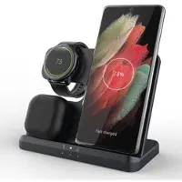 Mtp Products GY-Q10B 3-i-1 hurtigladerplate trådløs ladestasjon for Qi-standardtelefoner/Samsung Galaxy Watch/øretelefoner - svart
