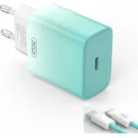 XO USB-C-lader PD 30W med lightning-kabel - Blå/Hvit