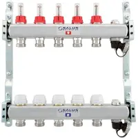 SALUS Controls Gulvvarmemanifold til 5 kredse i rustfristål med flowmeter