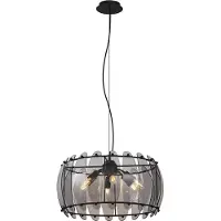 QAZQA Design Pendellampe Sort med Røykglass Rund 6-Lys - Mochan