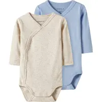 Name it Slå-Om Bodyer I/e - Noos - NbnBody - 2-pack - Blå/Beige - - 74 - Langermet Body