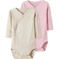 Name it Slå-Om Bodyer I/e - Noos - NbnBody - 2-pack - Rosa/Beige - - 68 - Langermet Body
