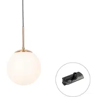 QAZQA Art Deco pendellampe gull med opalt glass inkl. skinnadapter svart 1-fase - Iconic Flore
