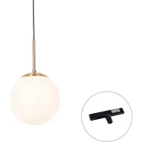 QAZQA Art Deco pendellampe gull med opalt glass inkl. svart 1-fase skinneadapter - Slimline Flore