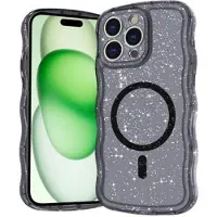 Mtp Products iPhone 15 Pro Max Wave-Edge Laser Glitter MagSafe-deksel - gjennomsiktig svart