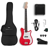 Gear4Music VISIONSTRING Bassgitarpakke Rød
