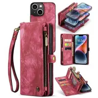 CASEME 2-i-1 Multifunksjonell iPhone 14 Plus Lommebok-deksel - Rød