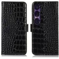 Mtp Products Sony Xperia 1 VII Crocodile Series Lommebok-deksel i Lær med RFID - Svart