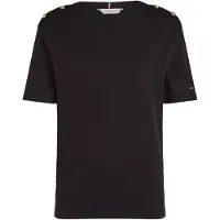 Tommy Hilfiger for woman. WW0WW42907 Wide striped T-shirt with black boat neckline (M), Casual, Cotton, Short sleeve