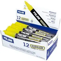 Milan Displayboks 12 Fluoglass-tusjer Meiselspiss 2 Grønn Farge 4 Mm