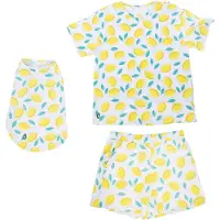 TIAKI Pet & Parent pyjamas i partnerlook, sitron - Pyjamas for hundeforeldre størrelse M + matchende hundetrøye rygglengde 40 cm