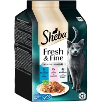 Sheba Multipack Sheba Fresh & Fine, poser 6 x 50 g - Tunfisk, laks og hvit fisk i gelé