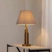 Avonni Bordlampe Lazar, grå/antik gull, høyde 65 cm, tekstil/metall