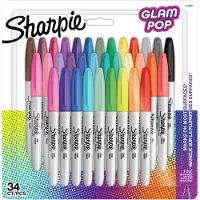 Sharpie Glam Pop Permanente Markører | Fin spids for fede detaljer | Assorterte livlige farger | 34 markeringspenne