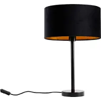 QAZQA Bordlampe sort med oval fløyels skjerm sort 35 cm - Simplo