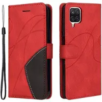 Mtp Products Bi-Color Series Samsung Galaxy A12 Lommebok-deksel - Rød