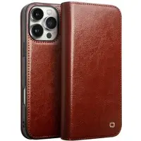 Qialino iPhone 16 Pro Max Classic Lommebok-deksel I Lær - Mørkebrun