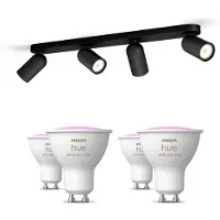 Philips Pongee Med 4 Spotter, Svarte + 4 Fargede Gu10-pærer