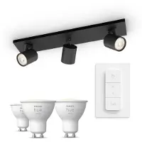 Philips Runner Med 3 Spotter, Svarte + Dimmer Switch + 3 Hvite Gu10-pærer