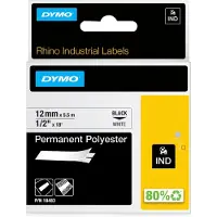 Dymo Rhino - Polyester - svart på hvitt - Rull (1,2 cm x 5,5 m) 1 kassett(er) permanent tape - for Rhino 4200, 6000, 6000 Hard Case Kit